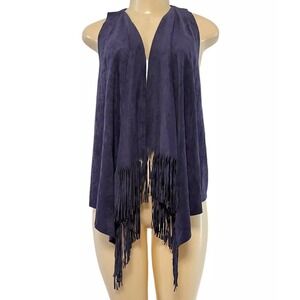 INC International Concepts Petite M Fringe Vest Sleeveless Open Front Boho‎ Top